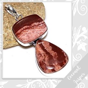 Coconut Jasper Large Eclectic Silver Artisan Sunflower Pendant 2.6” (Rose Brown)